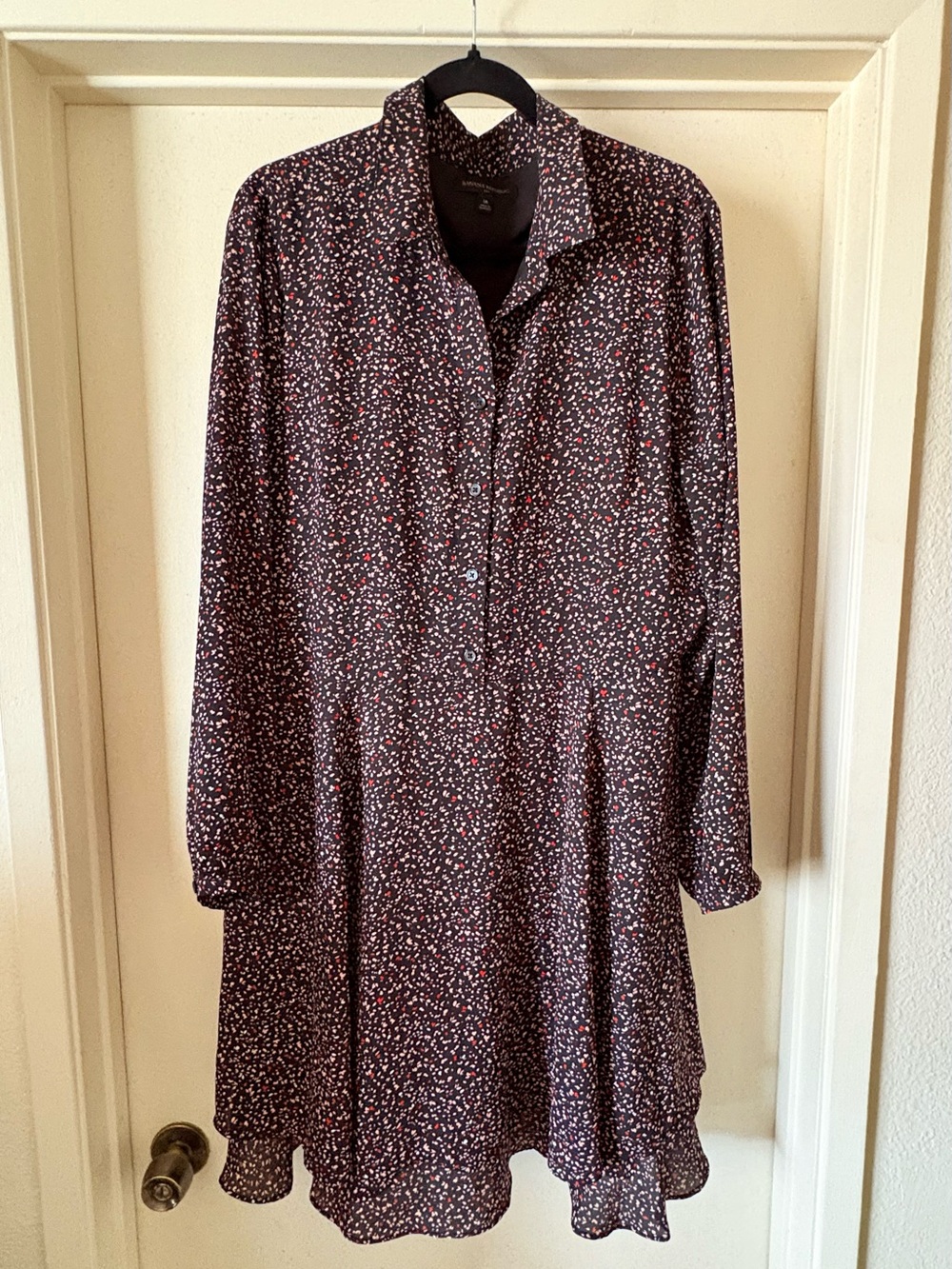 Banana Republic Confetti Print Button Front Long Sleeve Ruffle Dress 18